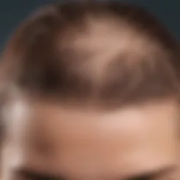 A close-up view of a scalp showing signs of irritation and inflammation.