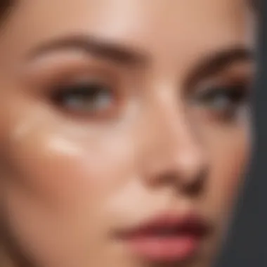 A detailed view of concealer being blended under the eyes