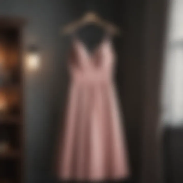 Elegant used bridesmaid dress hanging on hanger