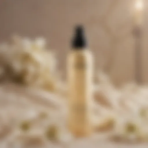 Elegant bottle of vanilla hair spray with floral background