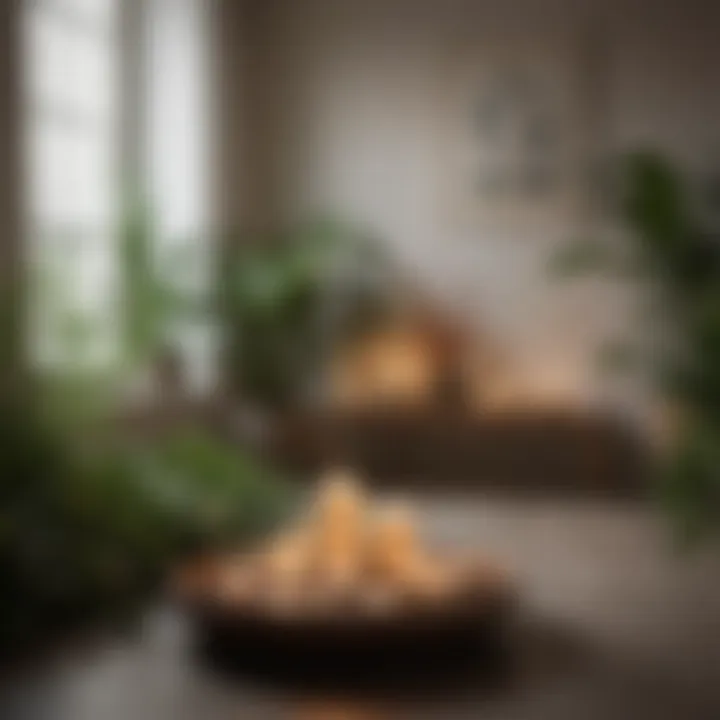 A close-up of a calm meditation space adorned with candles and plants, radiating a sense of peace.